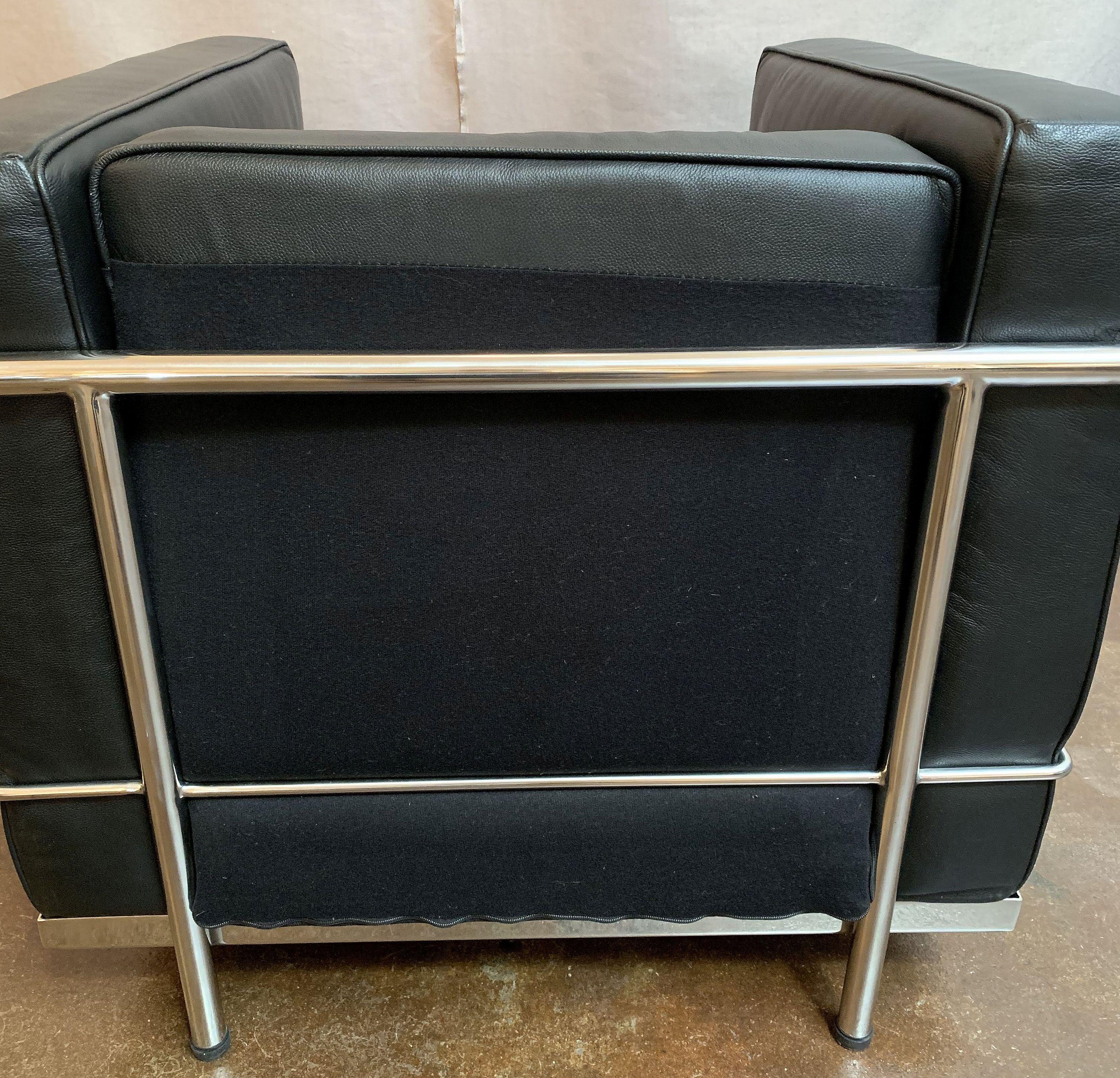 Le Corbusier Style Black Leather and Chrome Chairs 10