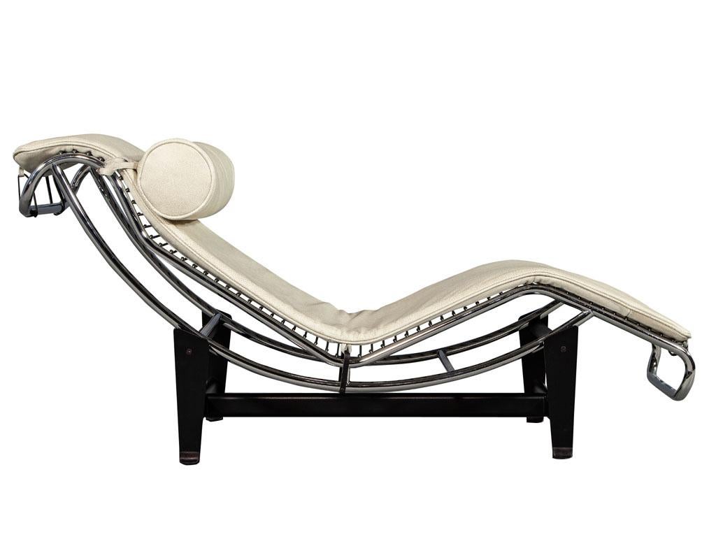 Le Corbusier Style Leather and Polished Stainless Steel Chaise 3