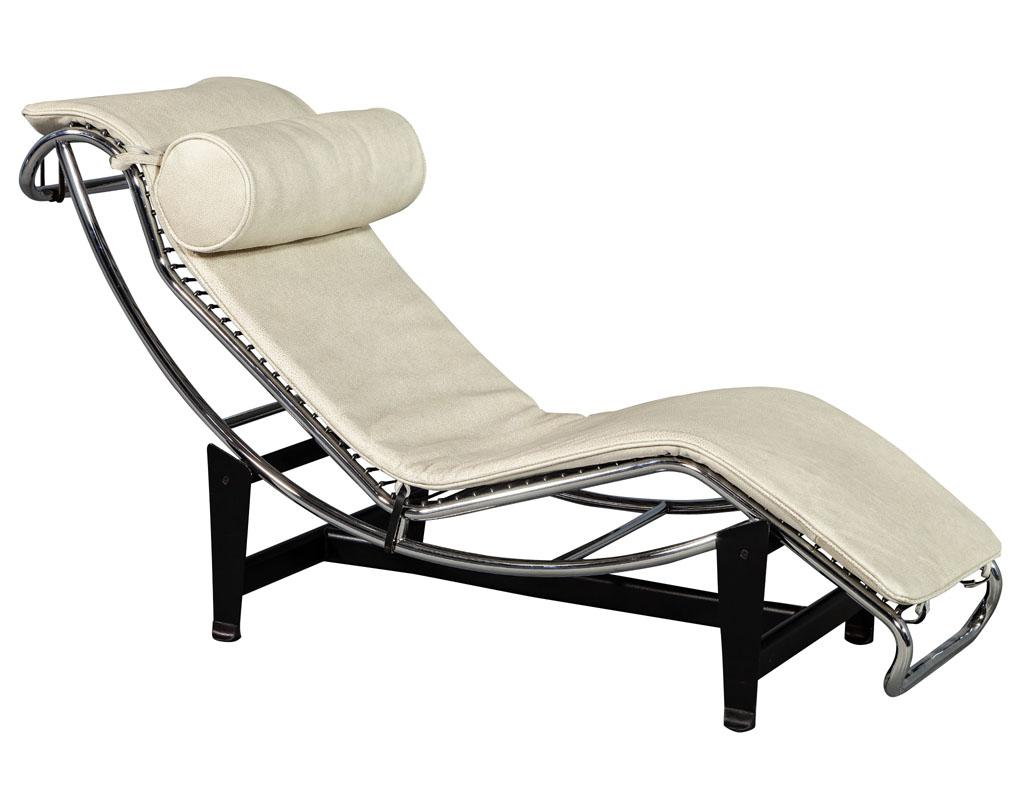 American Le Corbusier Style Leather and Polished Stainless Steel Chaise