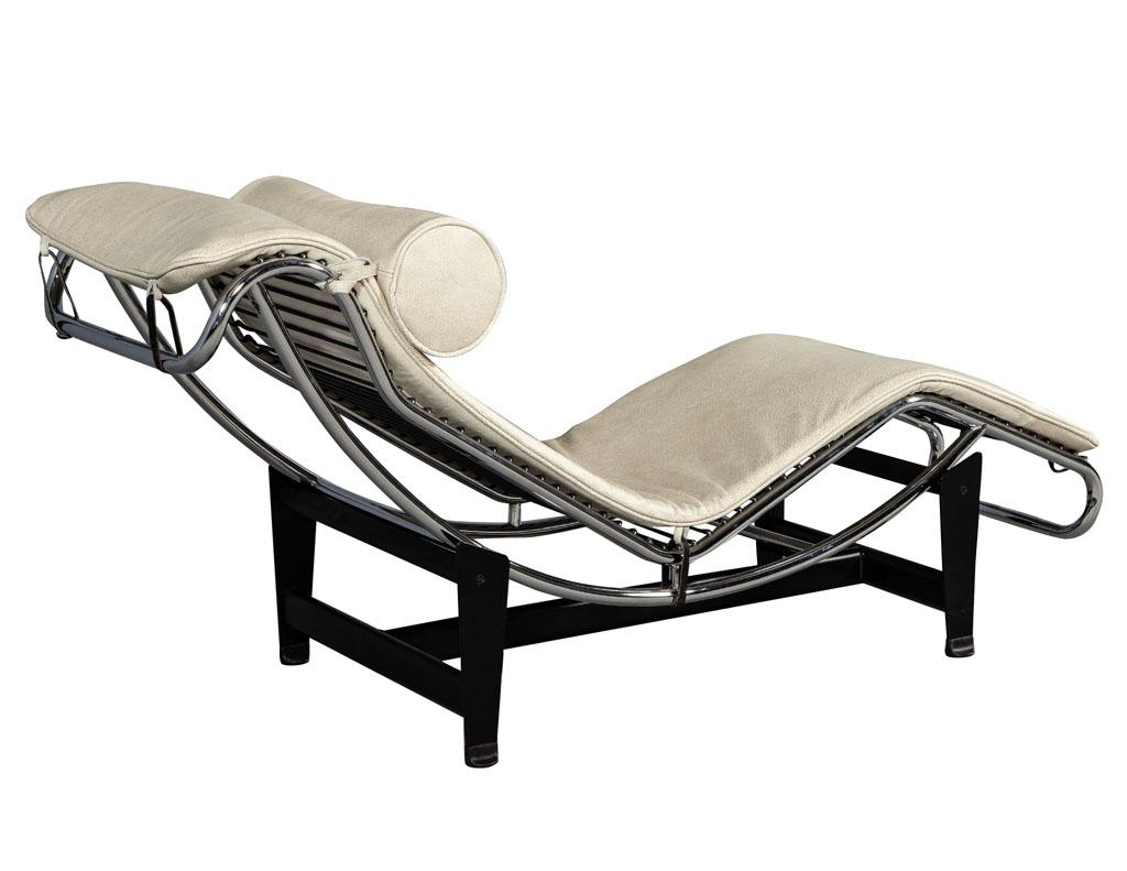 Le Corbusier Style Leather and Polished Stainless Steel Chaise 1