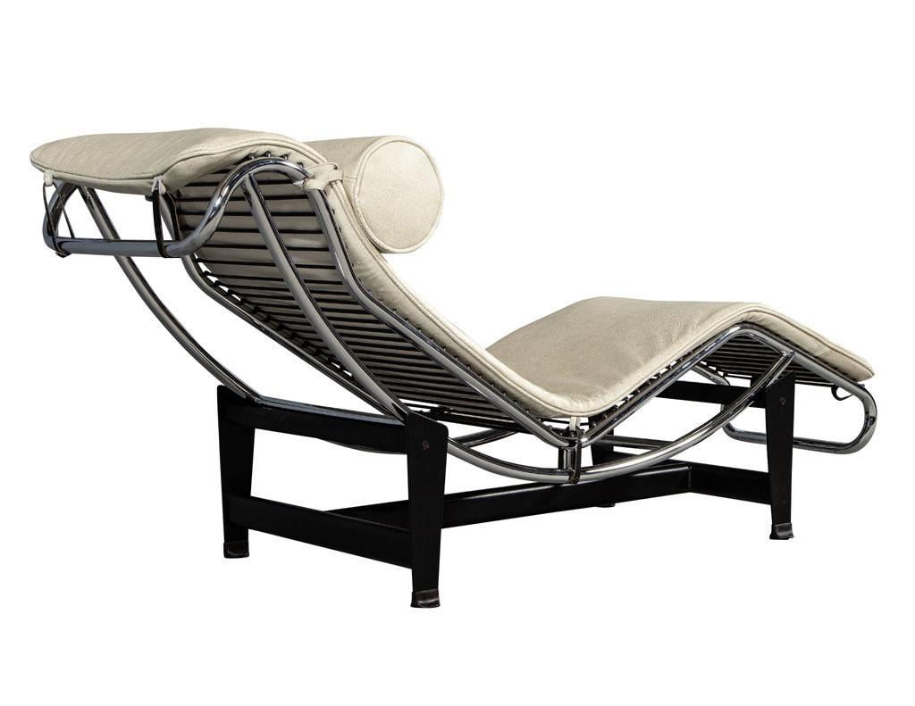 Le Corbusier Style Leather and Polished Stainless Steel Chaise 2