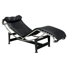 Le Corbusier Style, Mid-Century Modern, Black Leather, Chaise Lounge, 20th C.