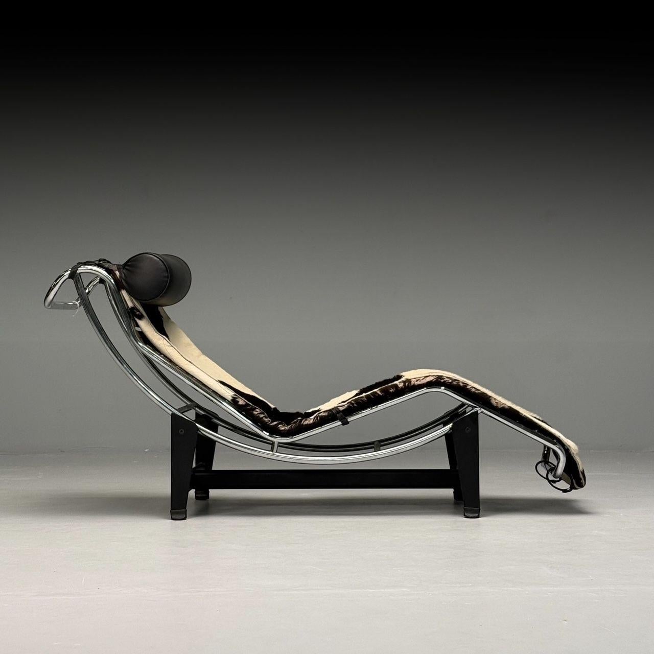 Le Corbusier Style, Mid-Century Modern, Chaise Lounge, Cowhide, Metal, 20th C. 1
