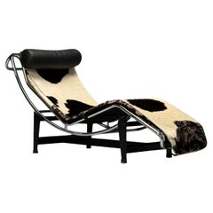 Le Corbusier Style, Mid-Century Modern, Chaise Lounge, Cowhide, Metal, 20th C.