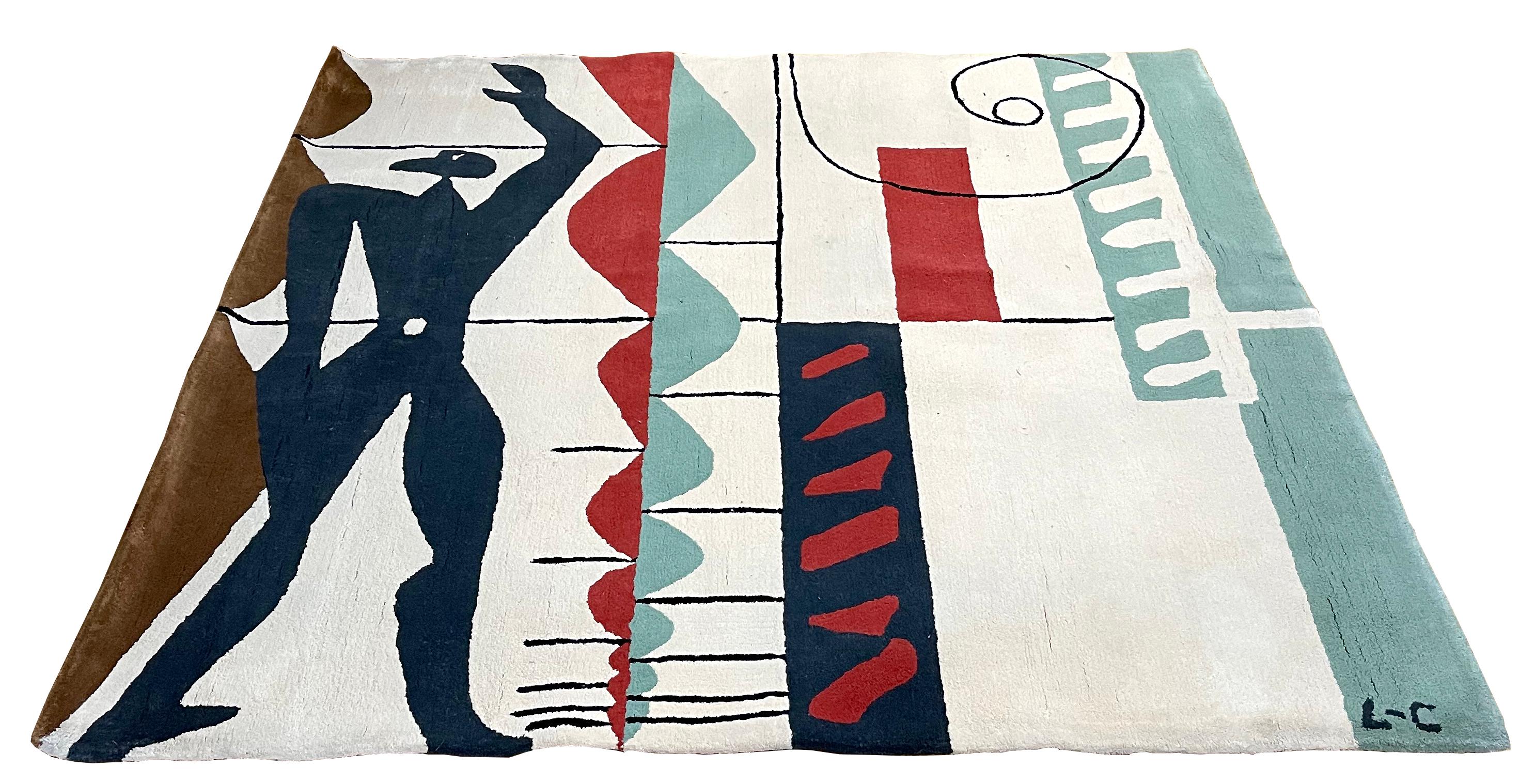 Un tapiz / alfombra realmente impresionante en pura lana del arquitecto y diseñador Le Corbusier ca 1960. 

Inspirado en un dibujo de Le Corbusier titulado 