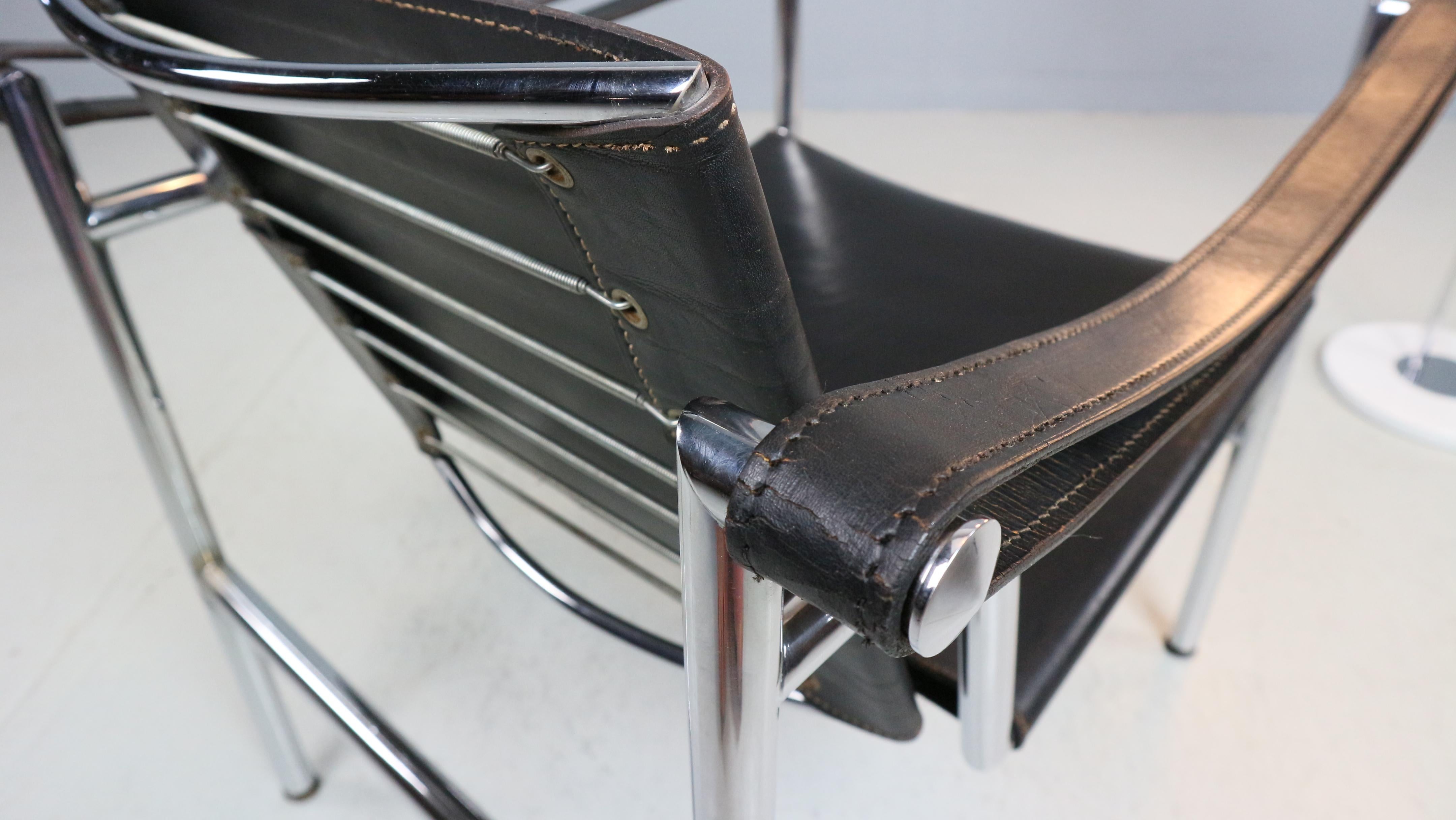 Le Corbusier Vintage Black Leather Armchair Model- LC1 for Cassina, 1970s 8