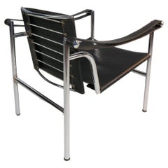 Le Corbusier Vintage Black Leather Armchair Model- LC1 for Cassina, 1970s