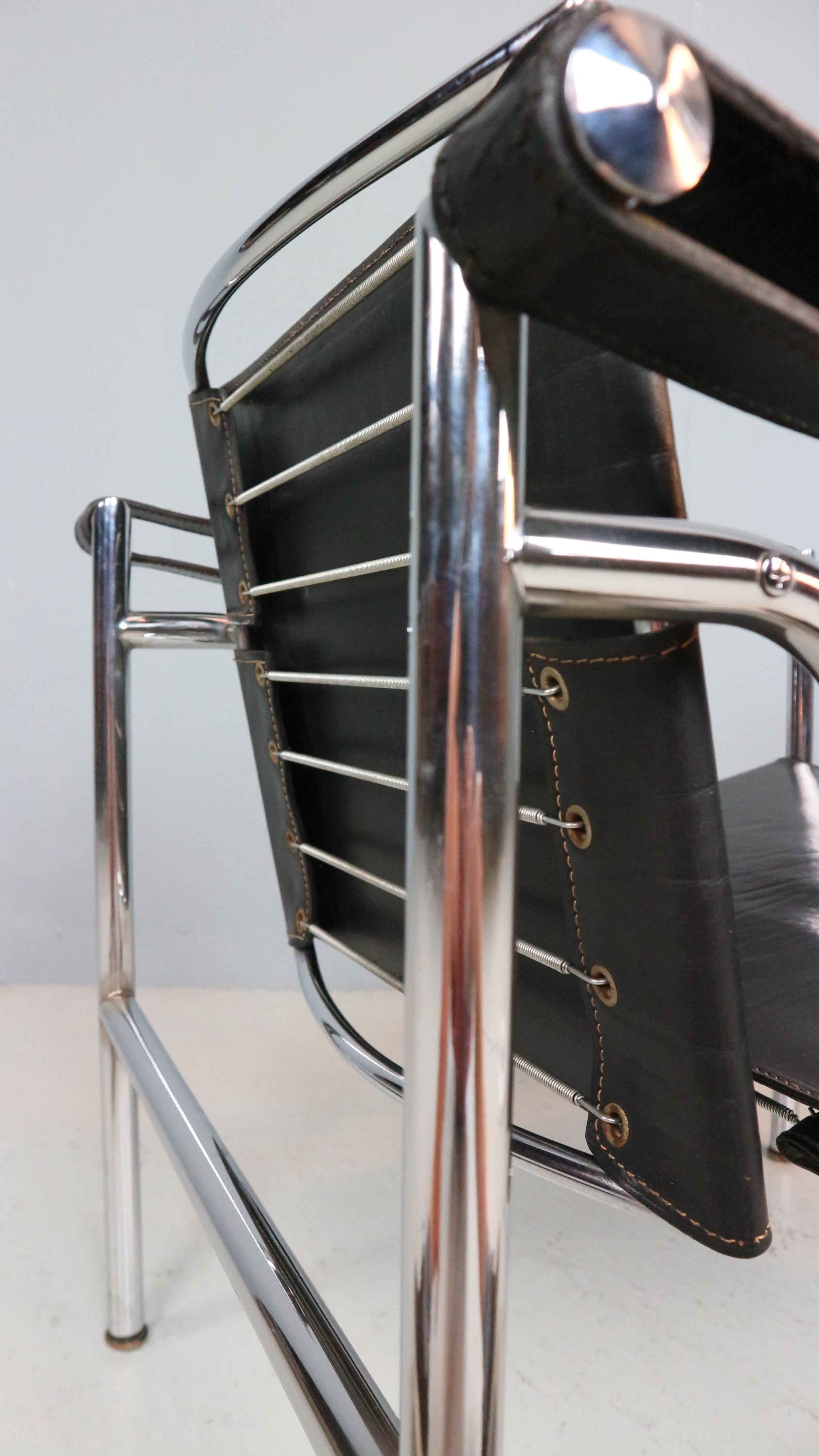 Le Corbusier Vintage Black Leather Armchair Model- LC1 for Cassina, 1970s 14