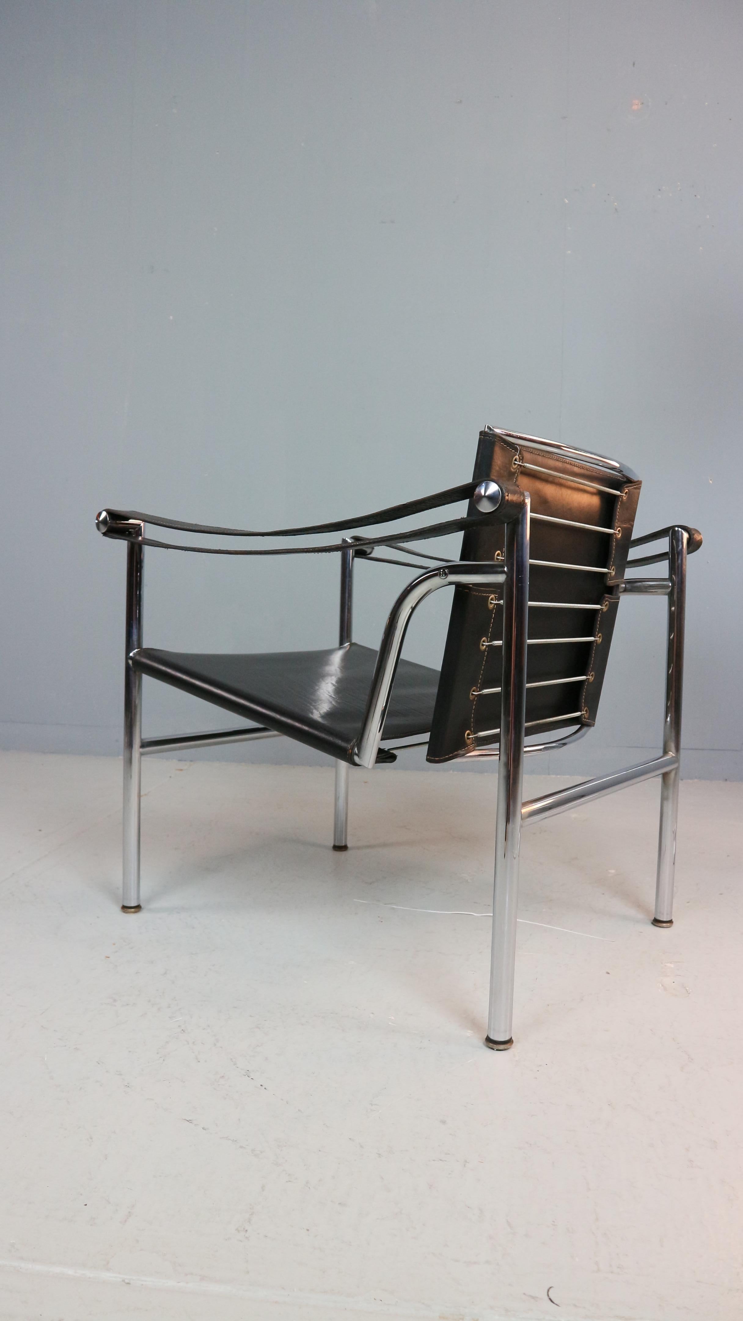 Le Corbusier Vintage Black Leather Armchair Model- LC1 for Cassina, 1970s In Good Condition In The Hague, NL