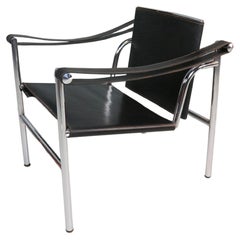 Le Corbusier Vintage Black Leather Armchair Model- LC1 for Cassina, 1970s