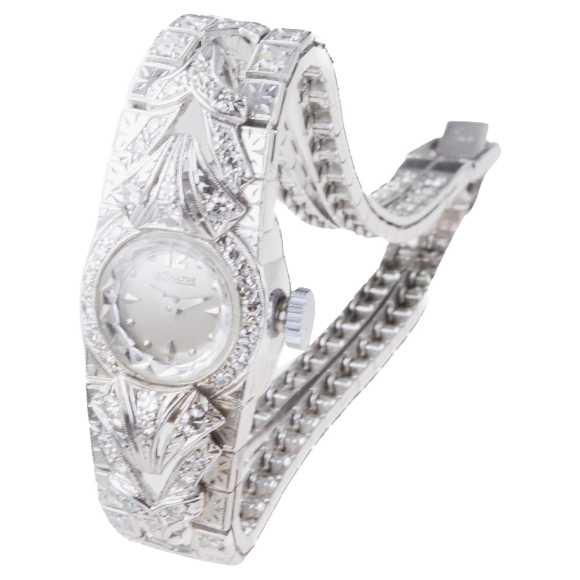 Le Coultre 14Kt Solid Gold Art Deco Watch circa 1950's Full Length For Sale 6
