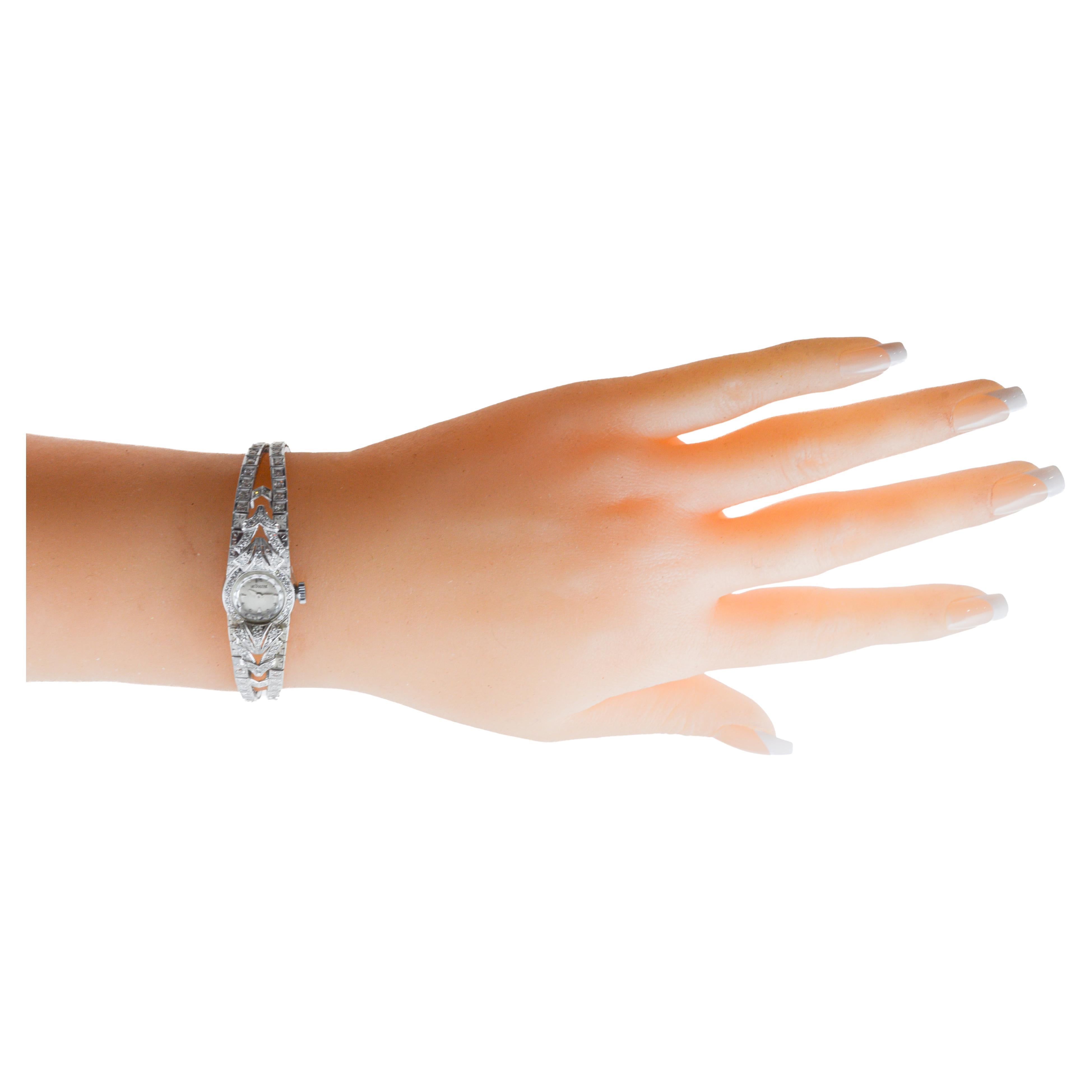 Le Coultre 14Kt Solid Gold Art Deco Watch circa 1950's Full Length For Sale 14