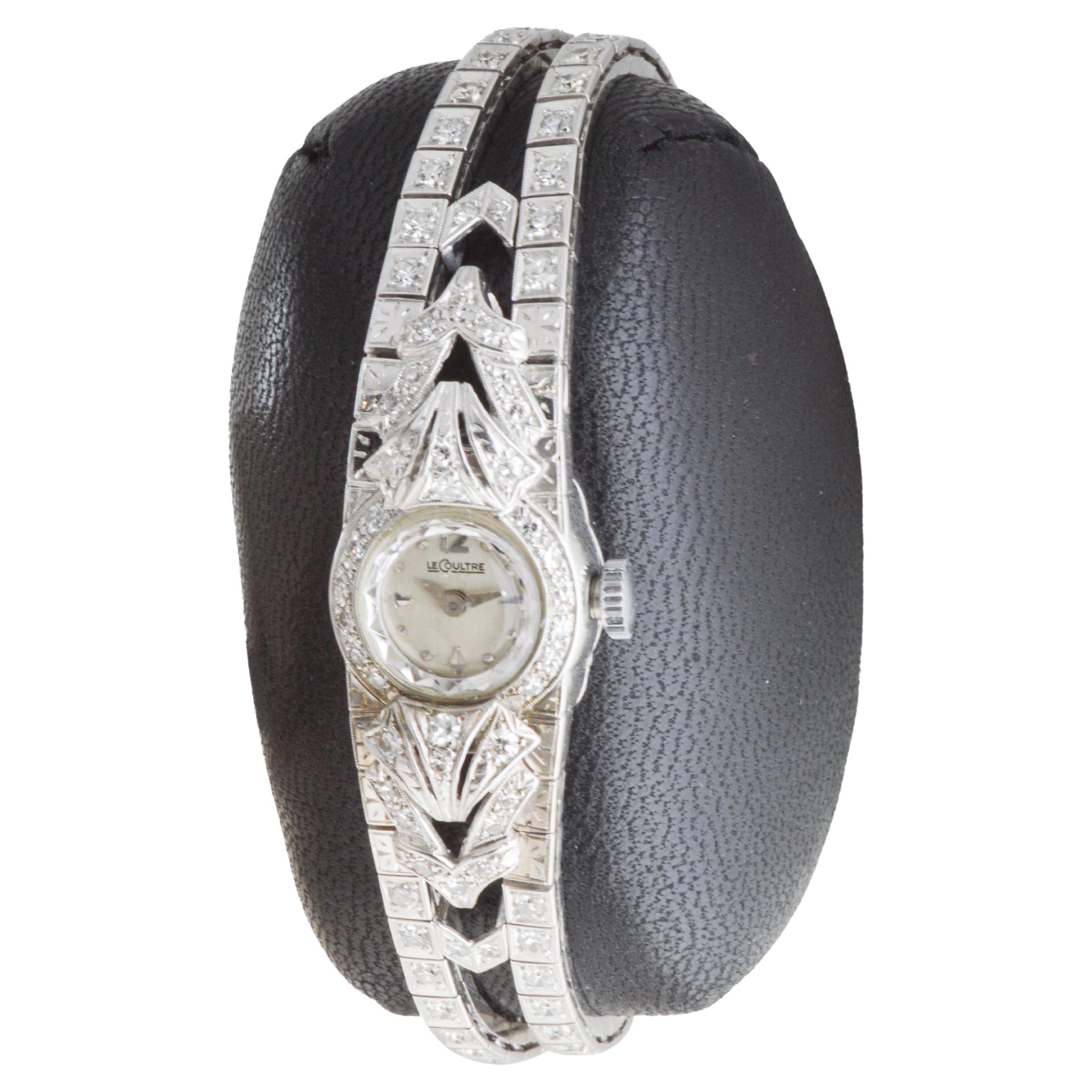 Le Coultre 14Kt Solid Gold Art Deco Watch circa 1950's Full Length For Sale 1