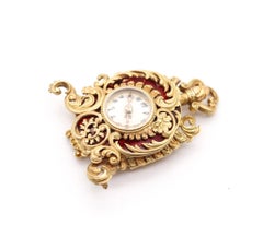 LE COULTRE 1890 Baroque Miniature Pendant Watch in 18Kt Gold & Guilloche Enamel