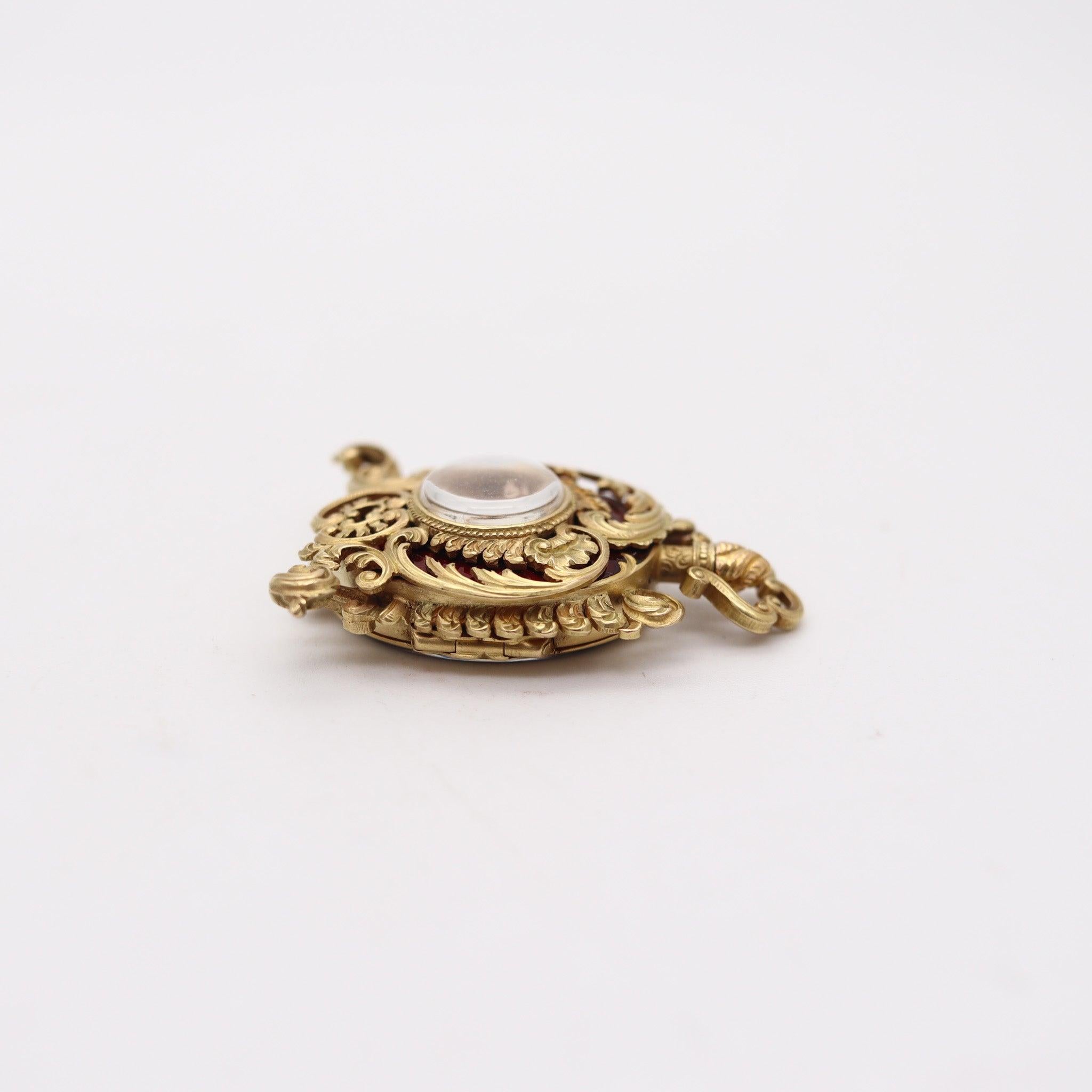 Women's LE COULTRE 1890 Baroque Miniature Pendant Watch in 18Kt Gold & Guilloche Enamel For Sale