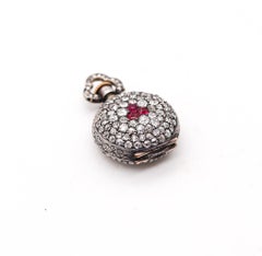 Le Coultre 1890 Miniature Pendant Watch Silver With 5.29 Ctw Diamonds & Rubies