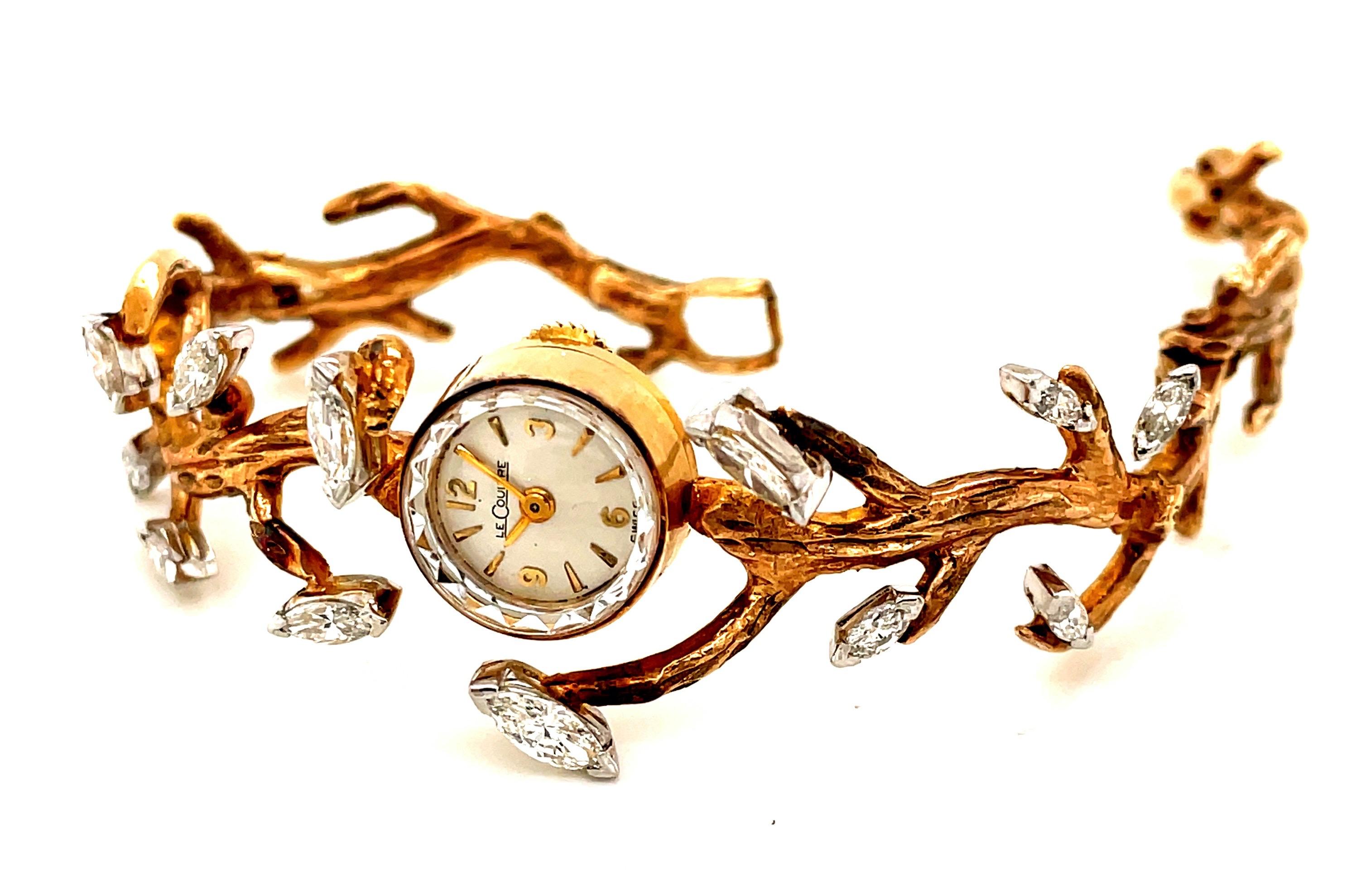 Le Coultre 1950s Vintage Gold and Diamond Ladies Dress Watch In Good Condition In Cincinnati, OH