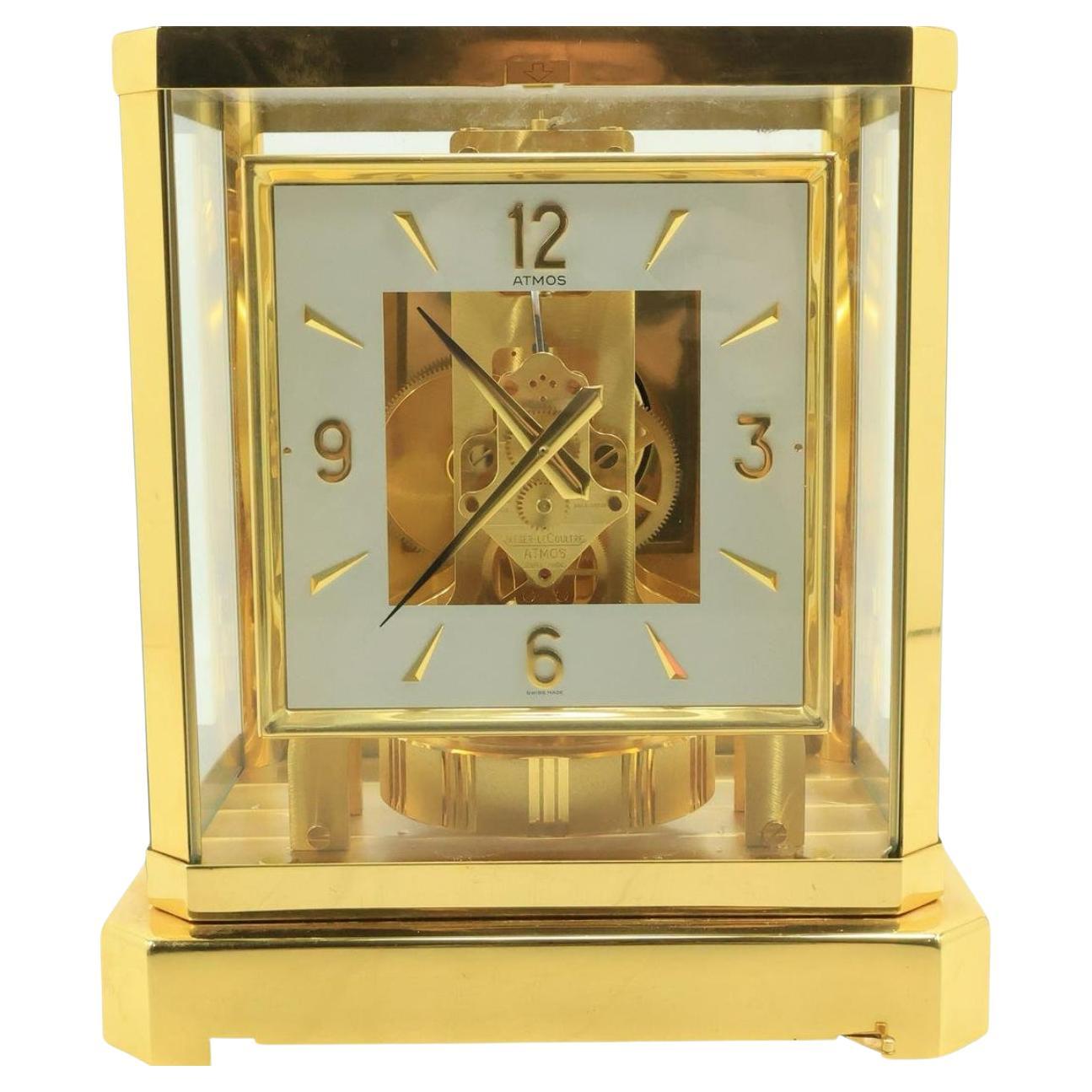 Le Coultre Atmos 15 Jewels Swiss Shelf Clock Brass Case 9.25 in, x 8.25 in. For Sale