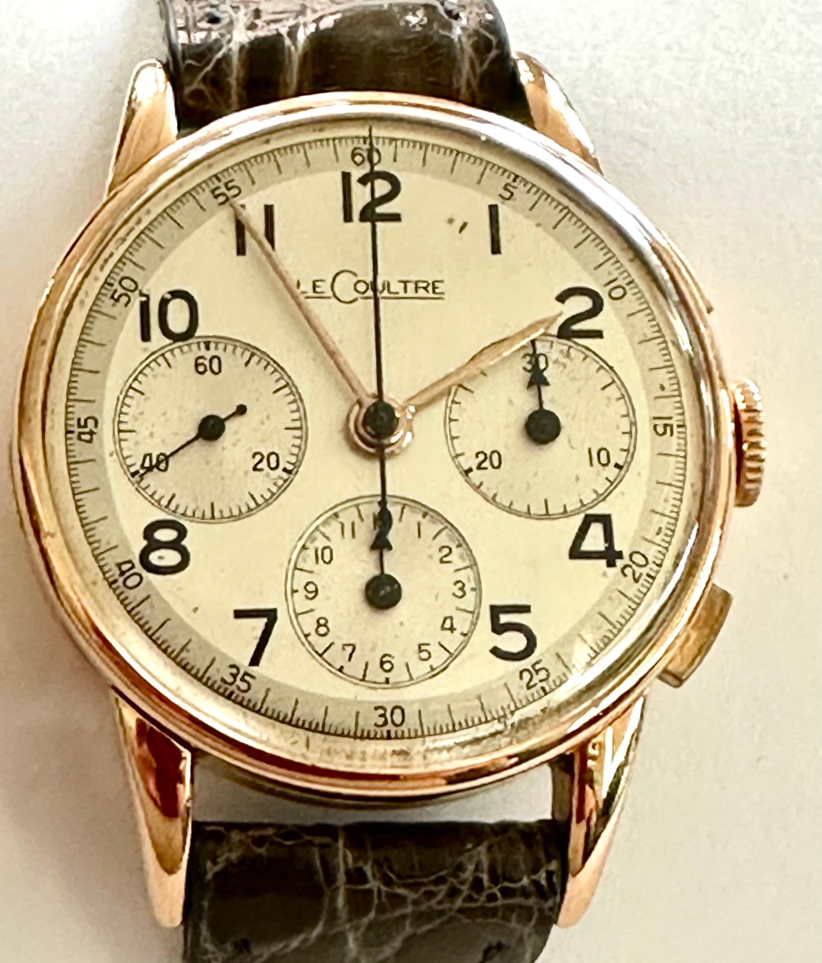 Le Coultre Chronograph-Uhr aus 18 Karat Roségold, Valjoux 72 Uhr, um 1950 für Damen oder Herren