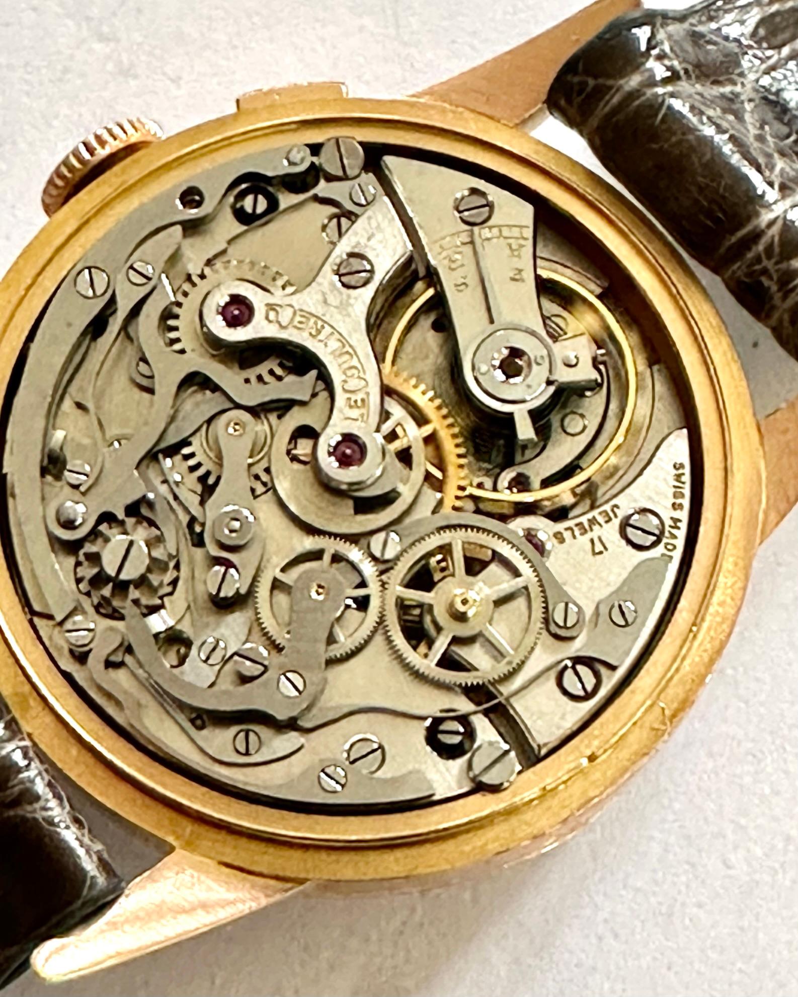 Le Coultre Chronograph 18k Rose Gold Watch, Valjoux 72 Movement, circa 1950 1