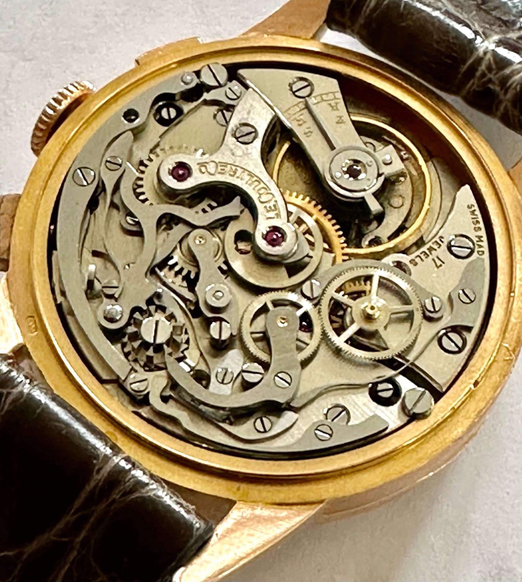 Le Coultre Chronograph 18k Rose Gold Watch, Valjoux 72 Movement, circa 1950 2