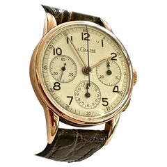 Montre chronographe Le Coultre en or rose 18 carats, mouvement Valjoux 72, datant d'environ 1950