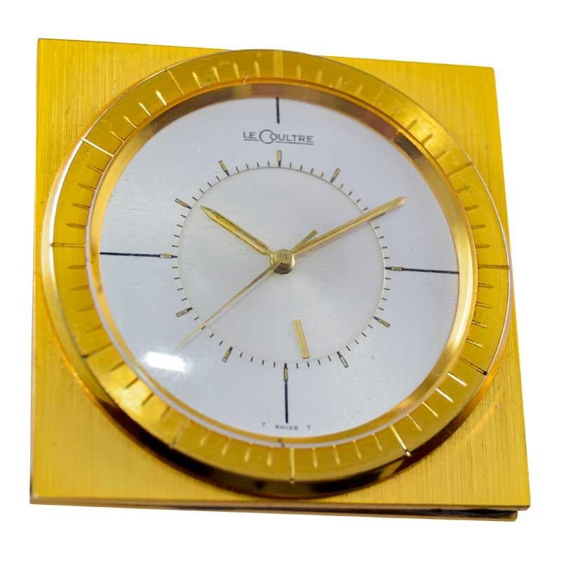 Le Coultre Gilt Travel Clock 1960s All Original with Original Factory Pouch For Sale 1
