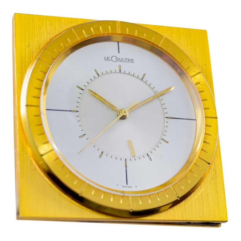 Le Coultre Gilt Travel Clock 1960s All Original with Original Factory Pouch For Sale 2