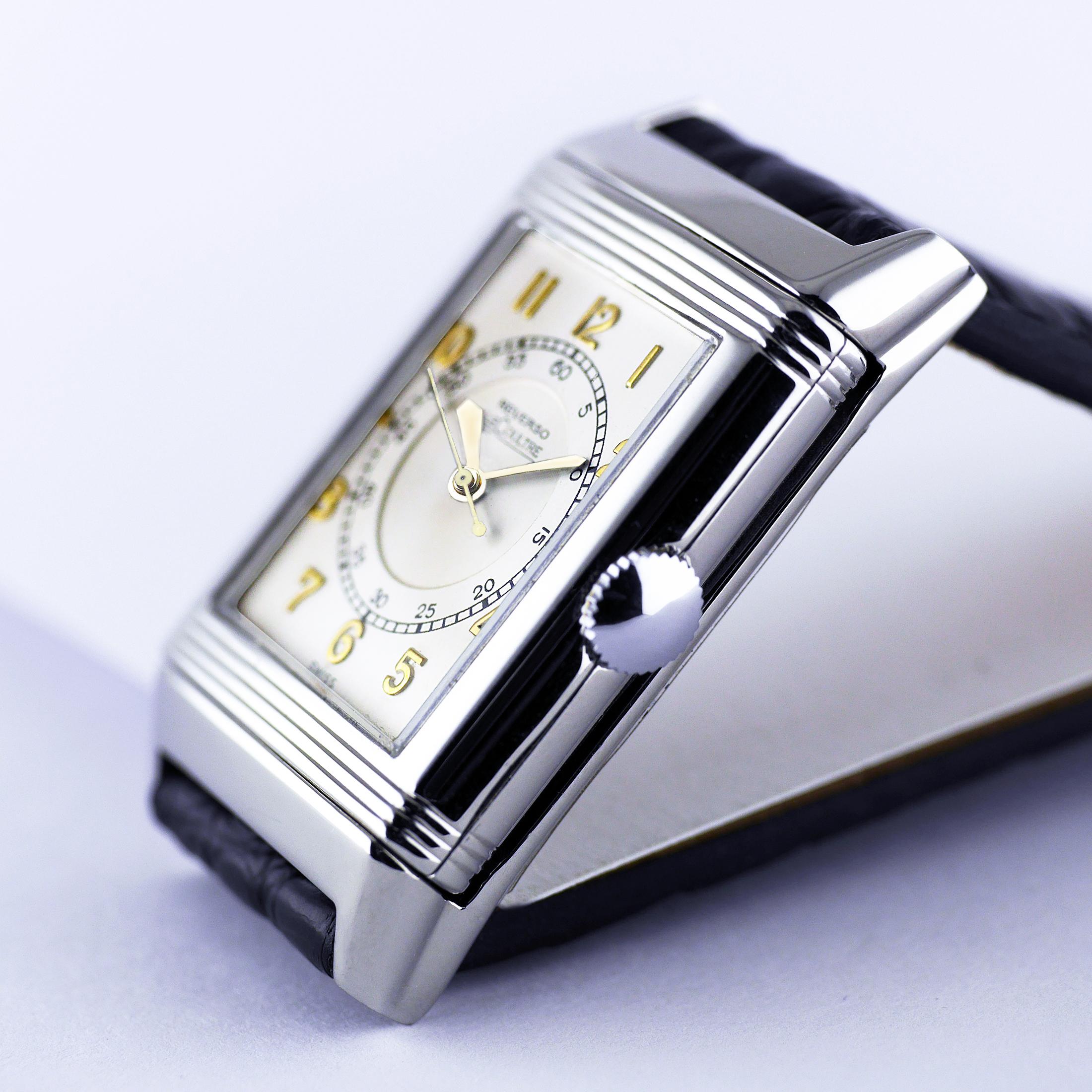 Le Coultre Reverso, Art Deco, Edelstahl-Armbanduhr, um 1934 im Angebot 1