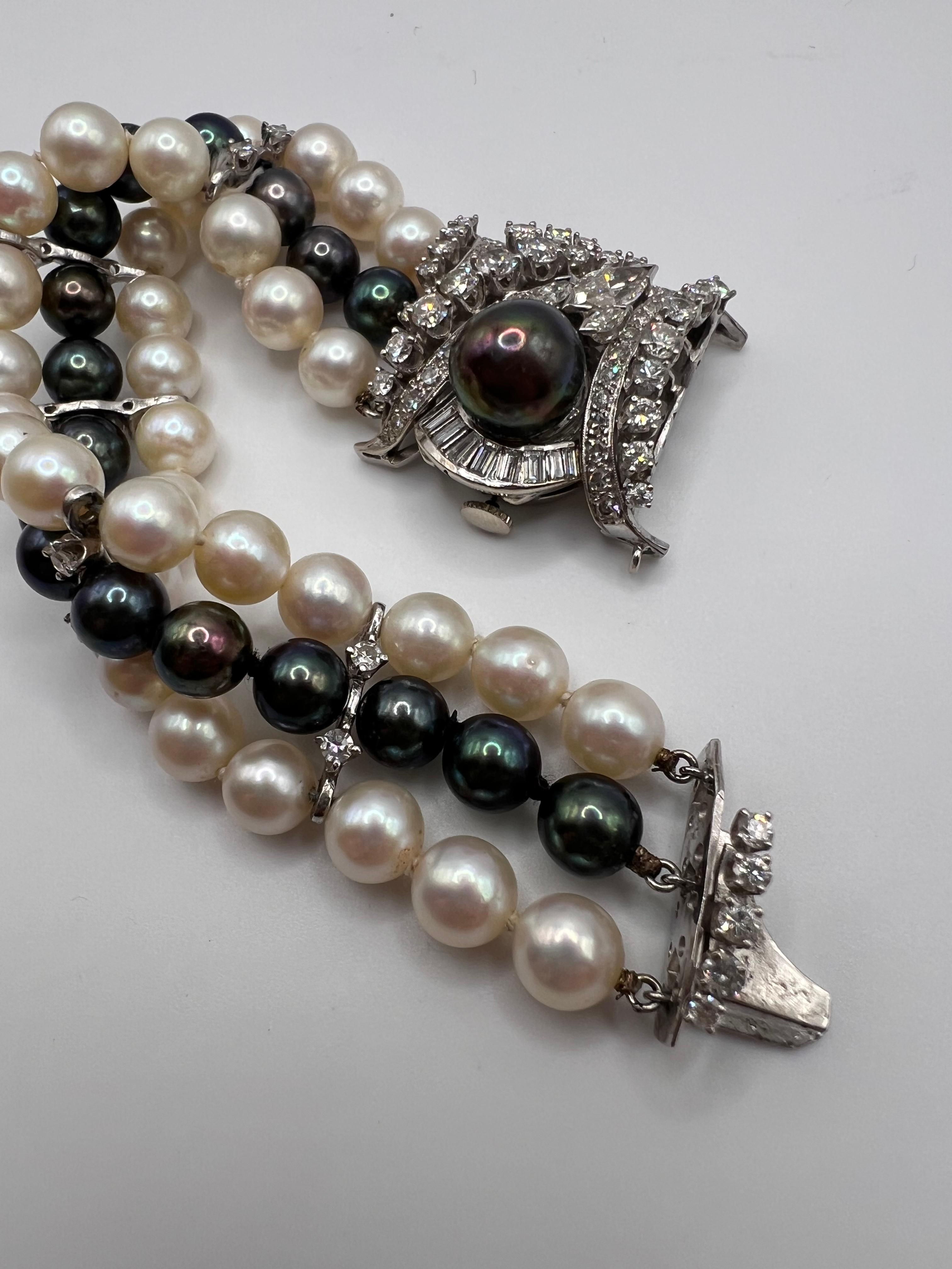 Le Courie 14kt White Gold, Diamond and Black and White Pearl Covered Watch In Excellent Condition For Sale In New York, NY