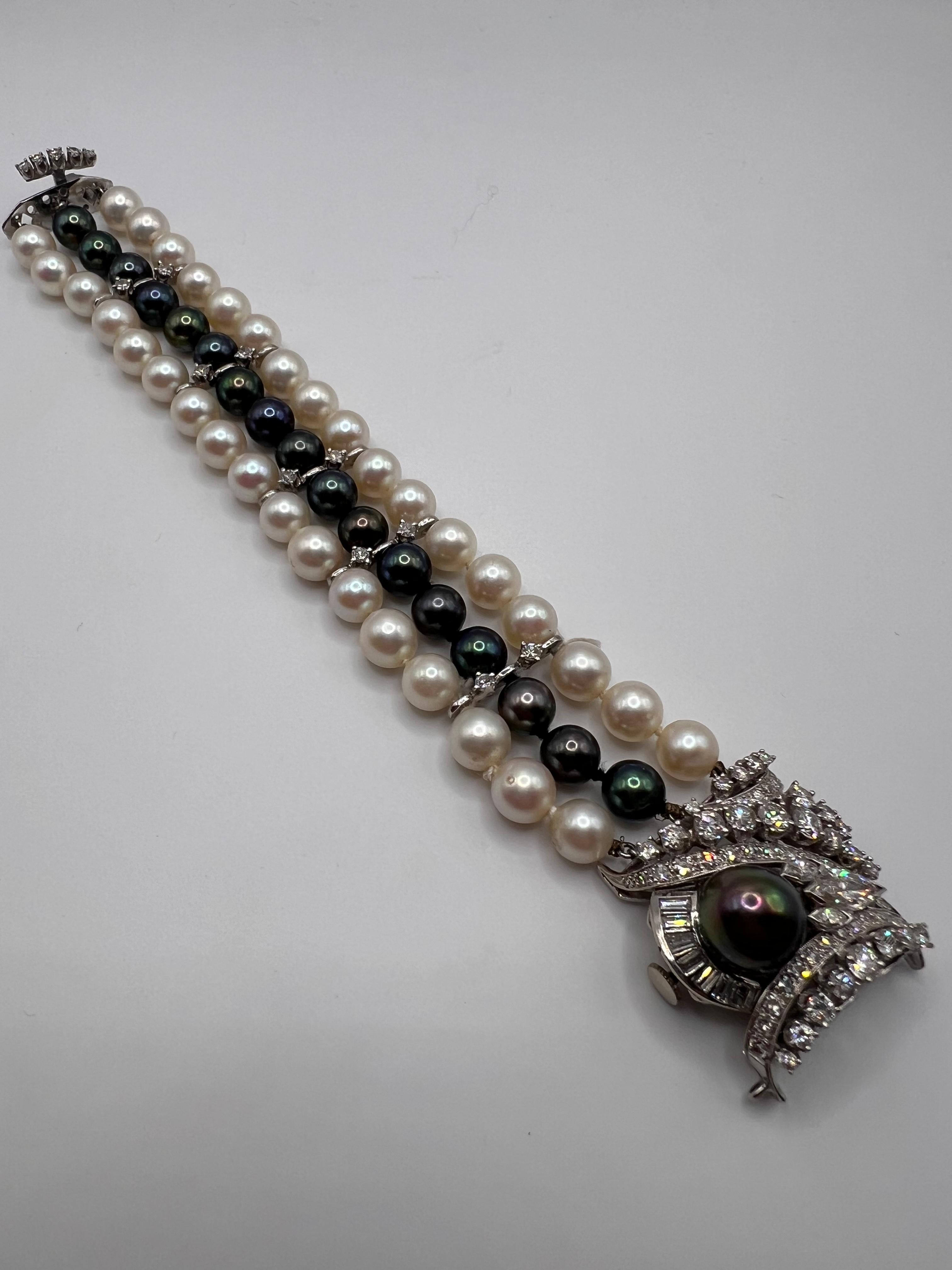 Le Courie 14kt White Gold, Diamond and Black and White Pearl Covered Watch For Sale 2