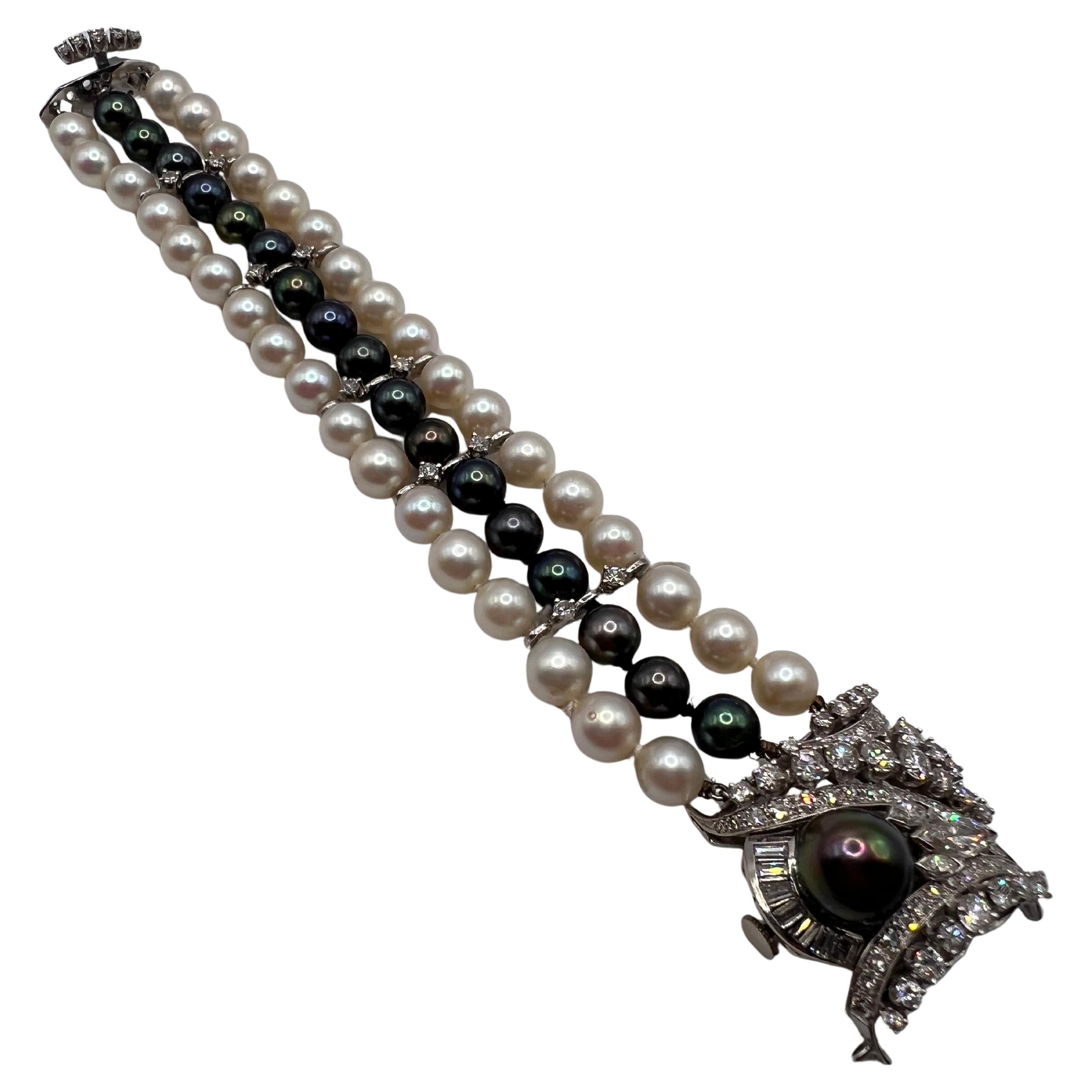 Le Courie 14kt White Gold, Diamond and Black and White Pearl Covered Watch