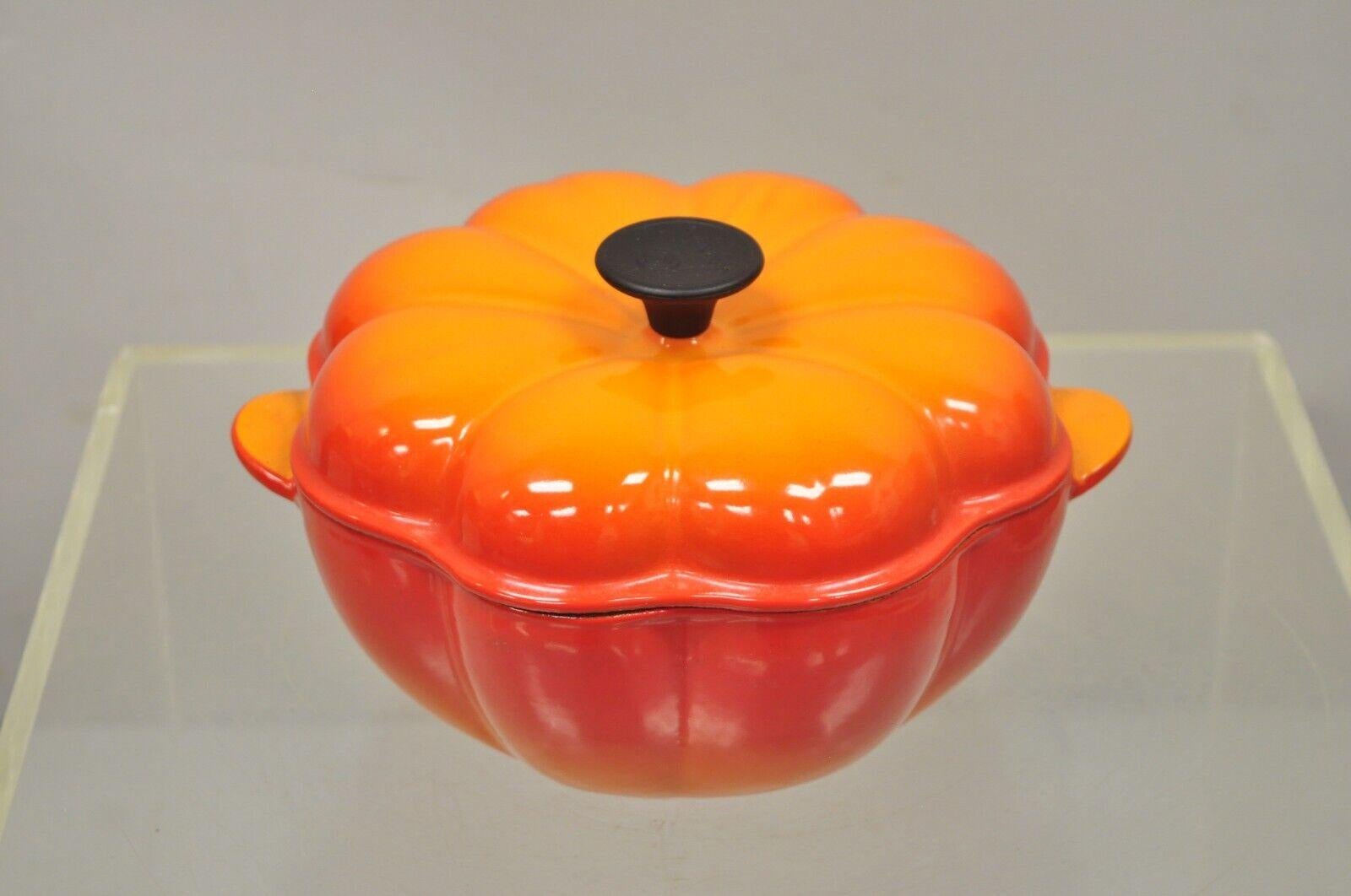 Le Creuset France Orange Cast Iron 2 Qt Dutch Oven Pumpkin Shape Pot 2