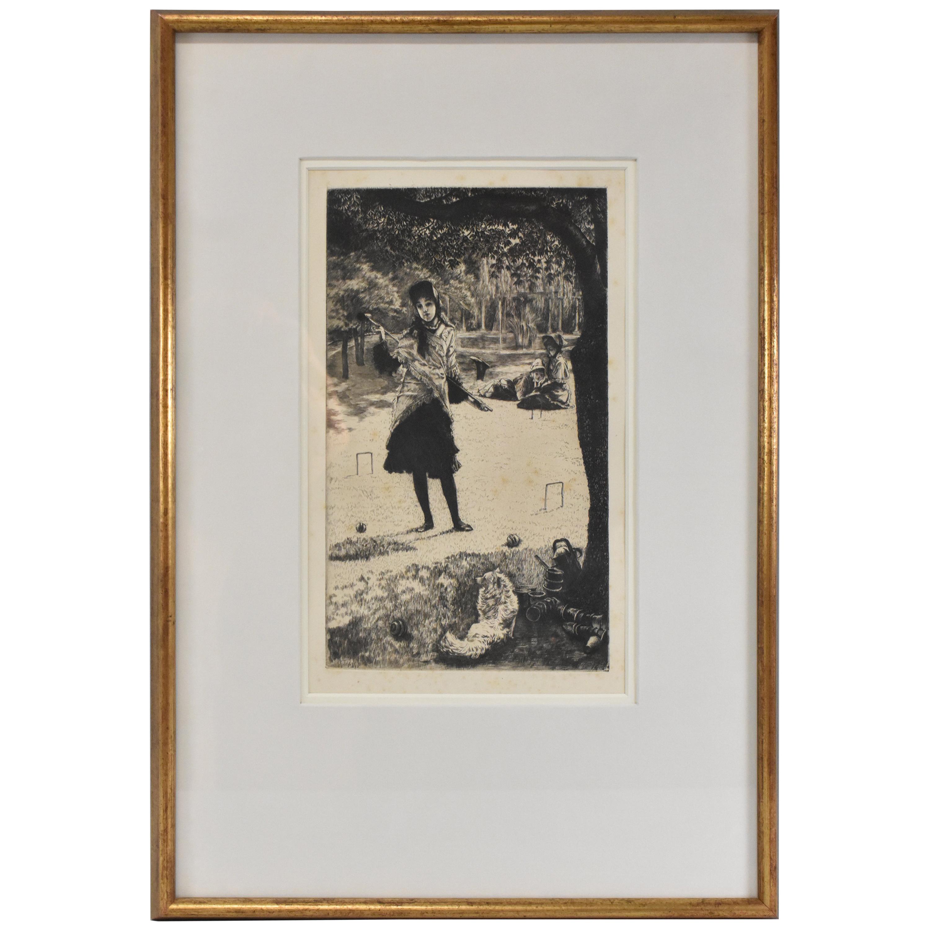 "Le Croquet" Etching and Drypoint 1878 French Artist Jacques Tissot For Sale