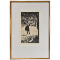 Antique "Le Croquet" Etching and Drypoint 1878 French Artist Jacques Tissot