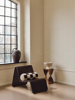 Le Cylindre Checkered Wool Bouclé Bolster Cushion, Chocolate/Eggshell