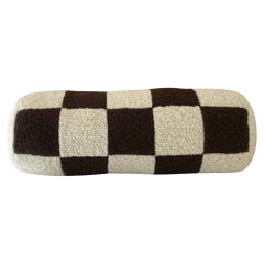 Le Cylindre Checkered Wool Bouclé Bolster Cushion, Chocolate/Eggshell