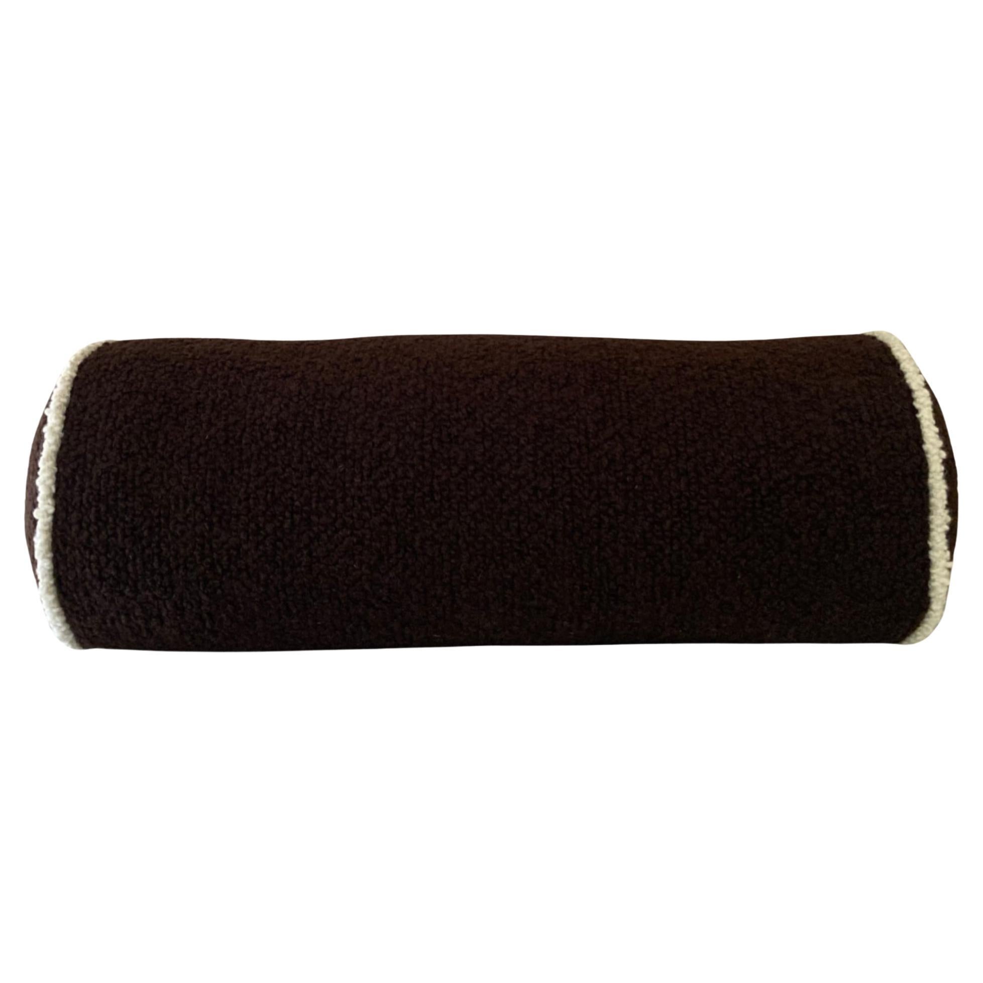 Le Cylindre Piped Wool Bouclé Bolster Cushion, Chocolate/Egg White For Sale