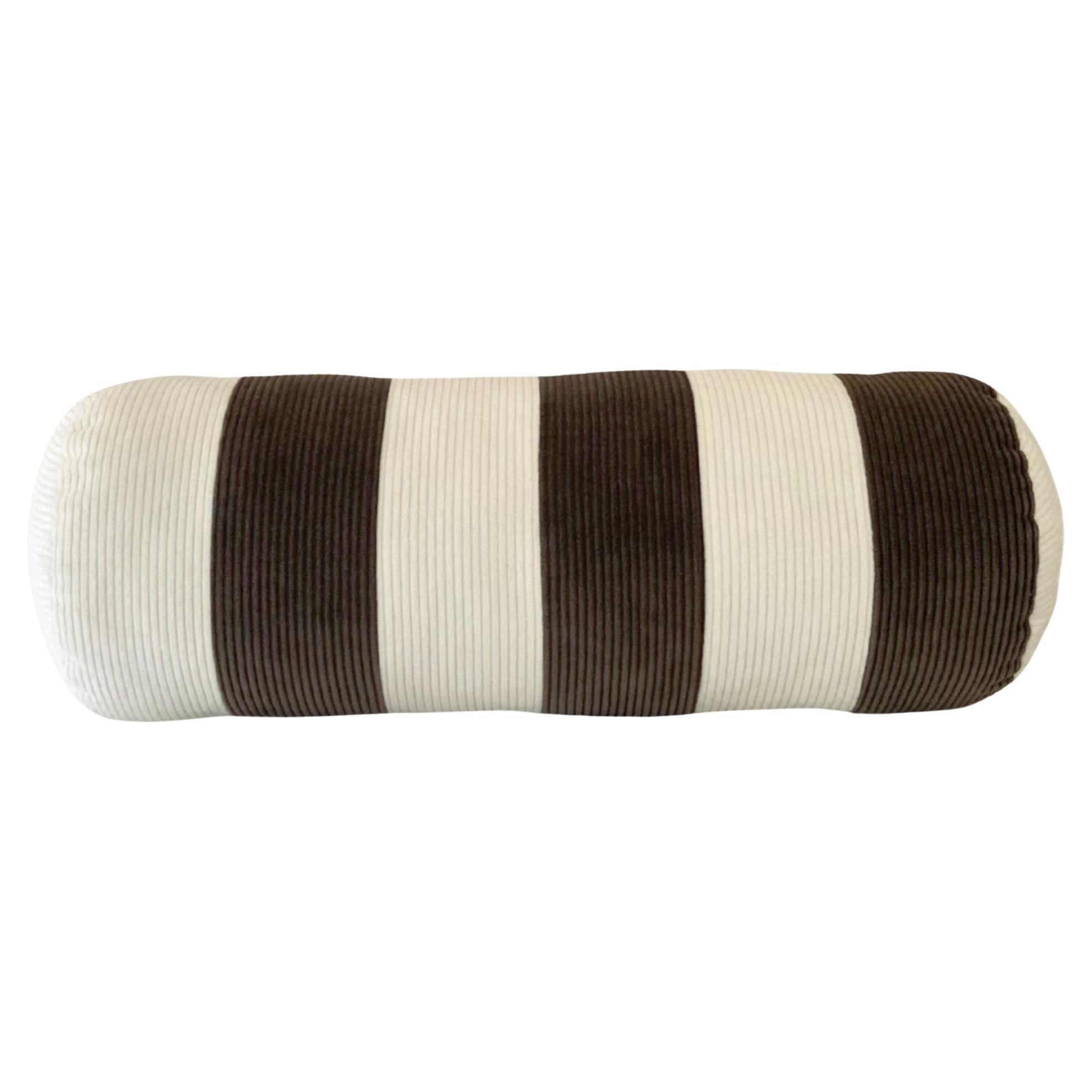 Le Cylindre Stripe Cotton Corduroy Bolster Cushion, Chalk/Espresso