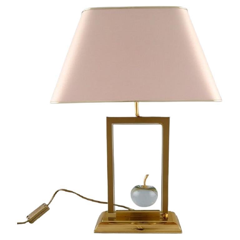 Le Dauphin, France, "La Pomme" Table Lamp in Clear Art Glass and Brass