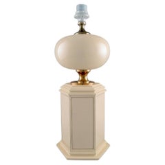 Used Le Dauphin, France, Large Table Lamp in Cream Lacquered Metal and Brass, 1970s