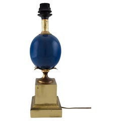 Le Dauphin, France, Table Lamp with Blue Orb and Brass Base with Leaves