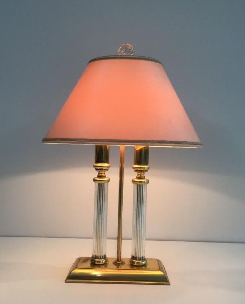 Le Dauphin. Gilt metal, Lucite and Glass Bouillotte Lamp Style. French. Circa 1970