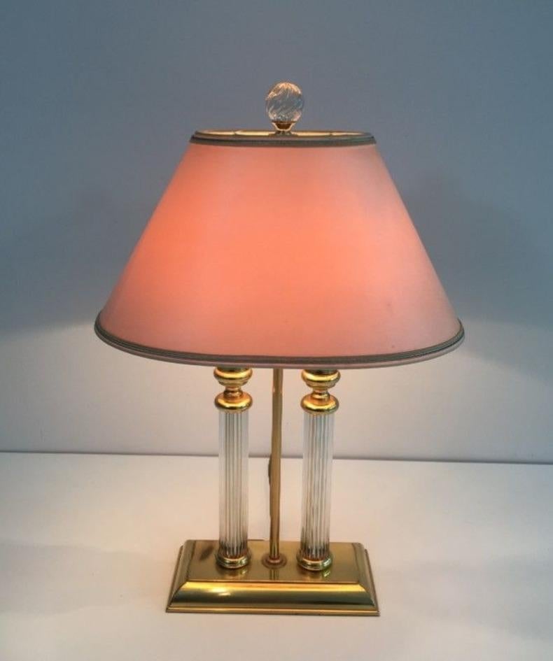 Le Dauphin. Gilt metal, Lucite and Glass Bouillotte Lamp Style. French. In Good Condition For Sale In Marcq-en-Barœul, Hauts-de-France