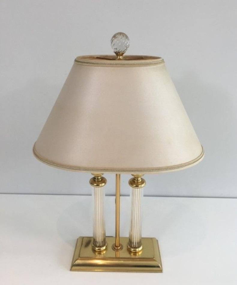 Metal Le Dauphin. Gilt metal, Lucite and Glass Bouillotte Lamp Style. French. For Sale