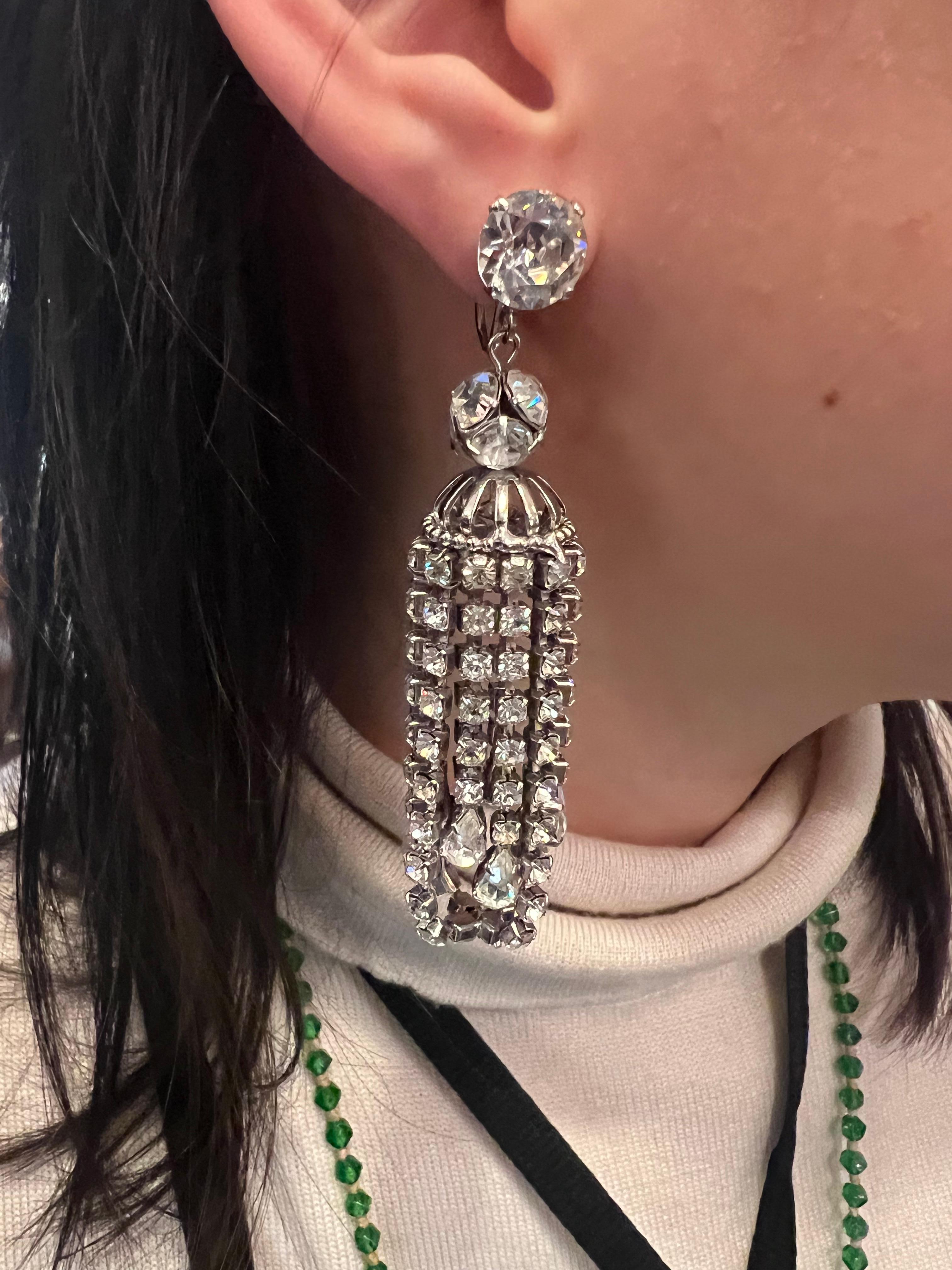 Antique Victorian Earrings Silver Chandelier Drop Earrings, circa 1900