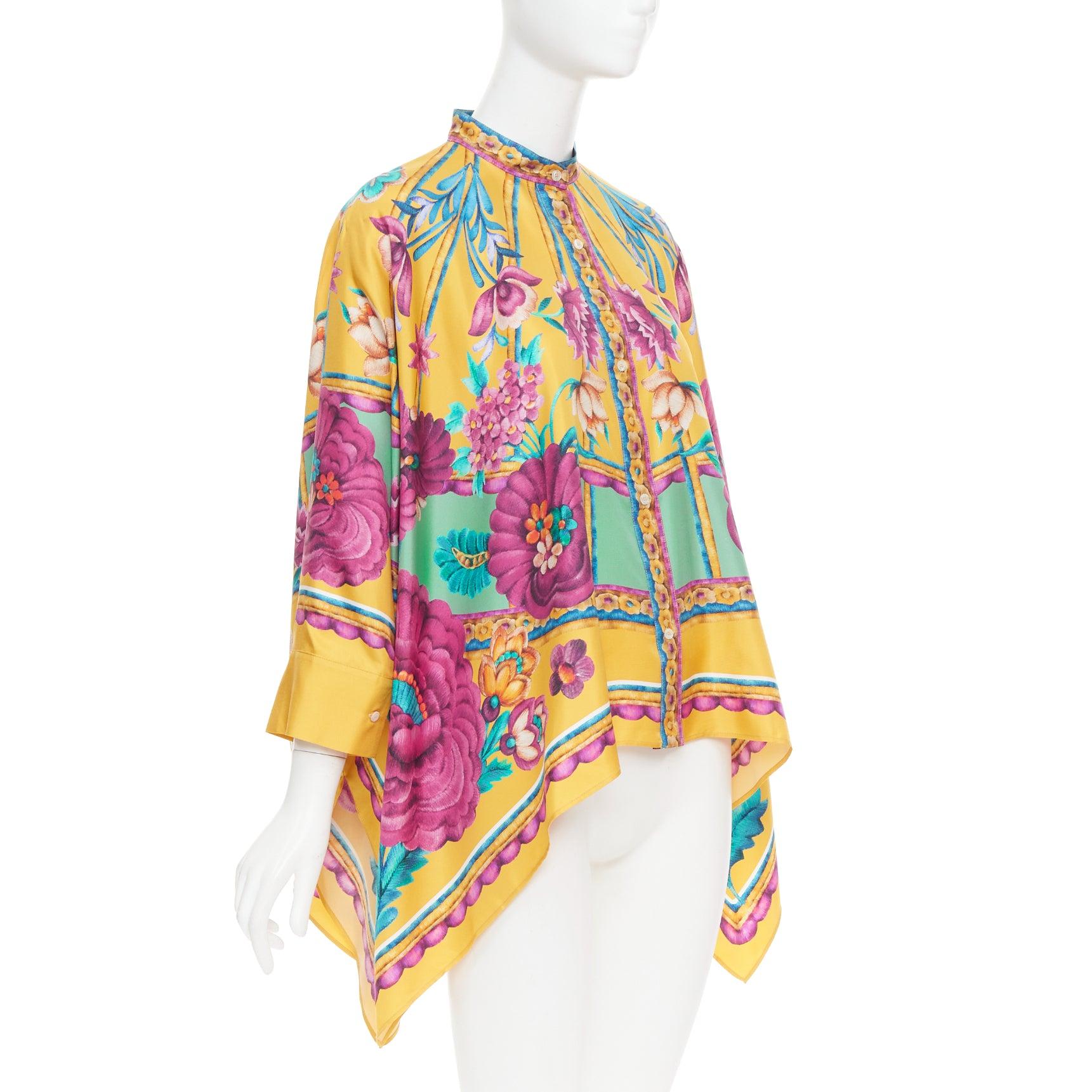 LE DOUBLE J Edición 36 Foulard 100% seda rosa dorado estampado floral caftán camisa XS en Excelente estado para la venta en Hong Kong, NT