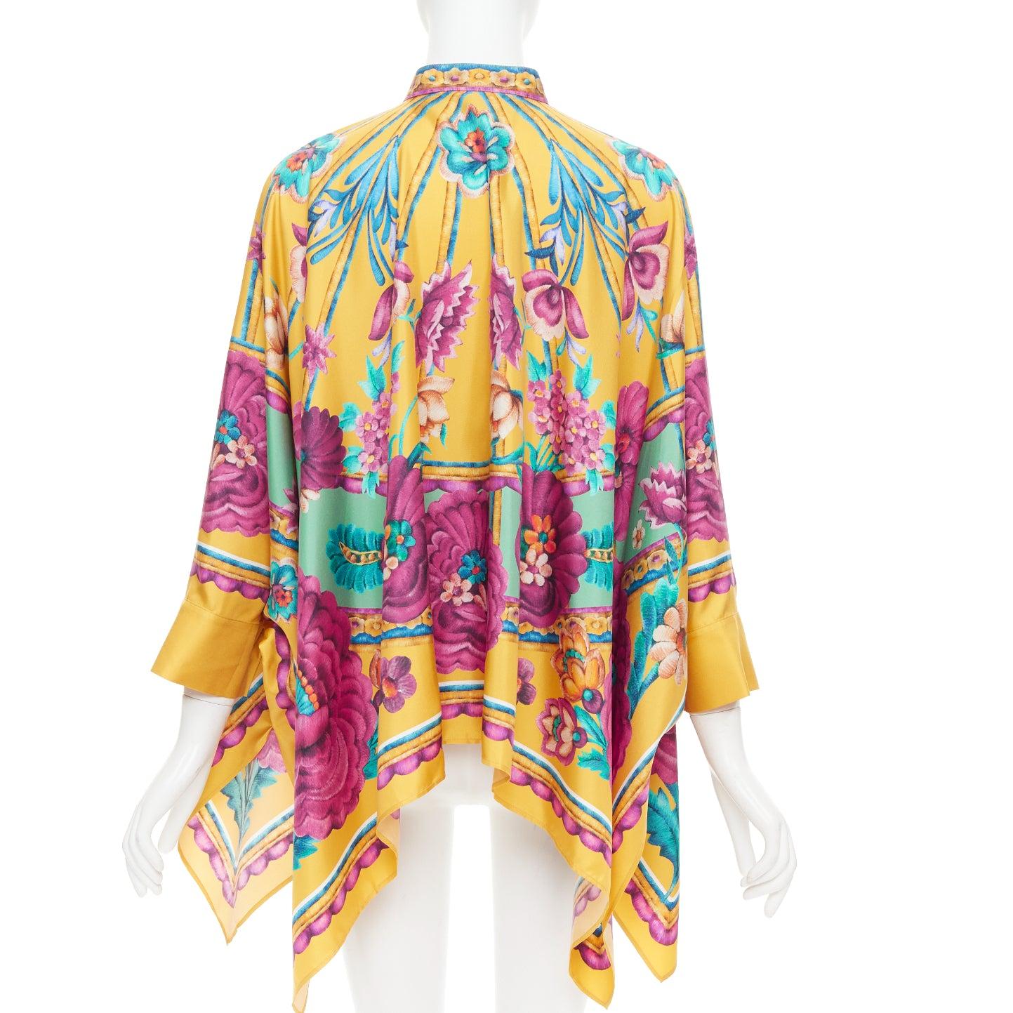 De las mujeres LE DOUBLE J Edición 36 Foulard 100% seda rosa dorado estampado floral caftán camisa XS en venta