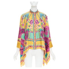 LE DOUBLE J Edición 36 Foulard 100% seda rosa dorado estampado floral caftán camisa XS