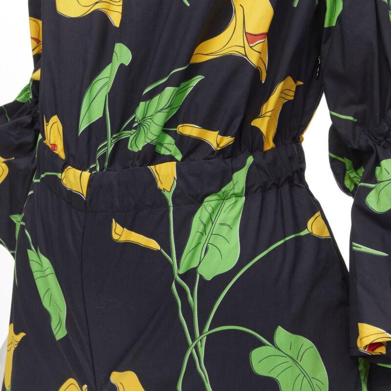LE DOUBLE J Mantero - Manchette évasée en coton imprimé feuilles noires, vertes et jaunes XS en vente 3